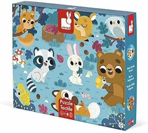 Janod J02695 puzzle z przyciskami dla dzieci, 20 części, zwierzęta leśne, tekstury, nauka dotyku, dla dzieci od 2 lat