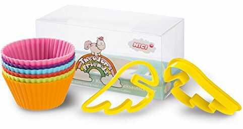 Nici 40974.0 - jednorożec Theodor & Friends silikonowe foremki do muffinek (6 sztuk) z wykrawarką do ciastek (2 sztuki)