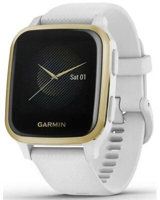 Smartwatch GARMIN GPS Venu Sq Biała koperta z jasnozłotą ramką z aluminium i silikonowym paskiem 010-02427-11
