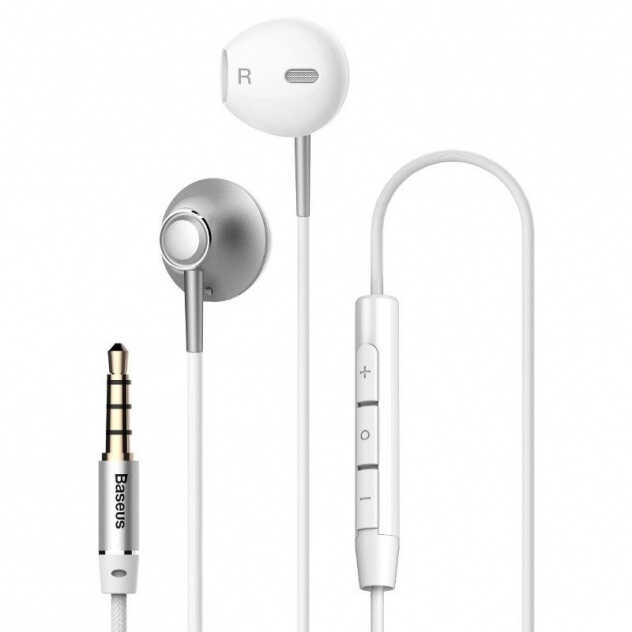 Słuchawki przewodowe Baseus Encok H06 dokanałowe z mikrofonem - srebrne (NGH06-0S)