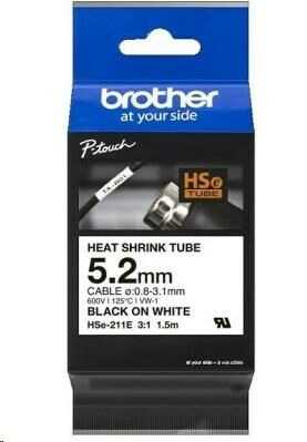 Brother HSe-211E, 5.2 mm x 1.5 m, černý tisk / bílý podklad, originální páska