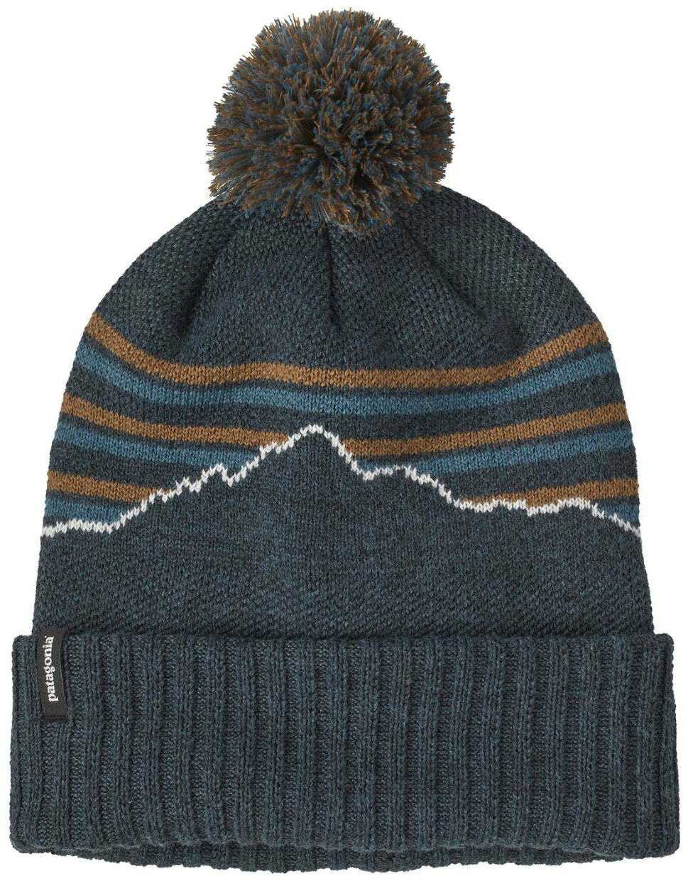 Czapka z pomponem Patagonia Powder Town Beanie - fitz roy stripe knit / smolder blue