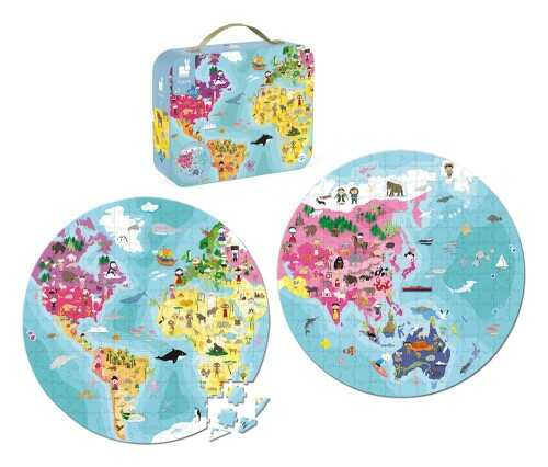 Puzzle w walizce dwustronne okrągłe Błękitna planeta 208 elementów 7+ Janod