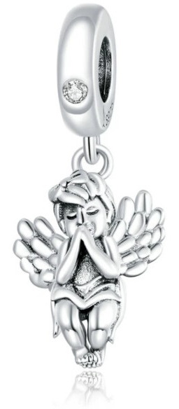 Rodowany srebrny wiszący charms do pandora przywieszka anioł angel cyrkonia srebro 925 ALBEADS0292RH