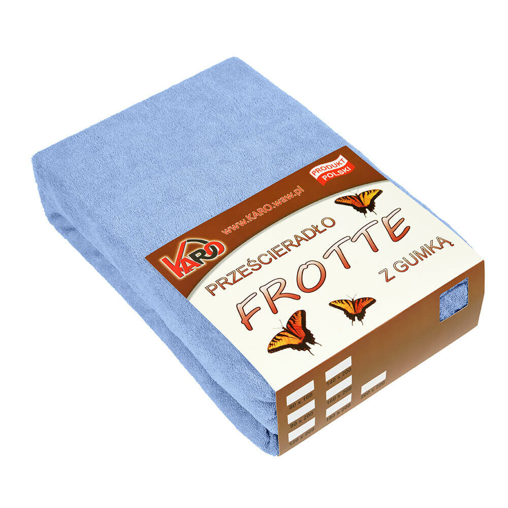 KARO Prześcieradło frotte z gumką 120x200 błękitne 028 grube 200g/m2