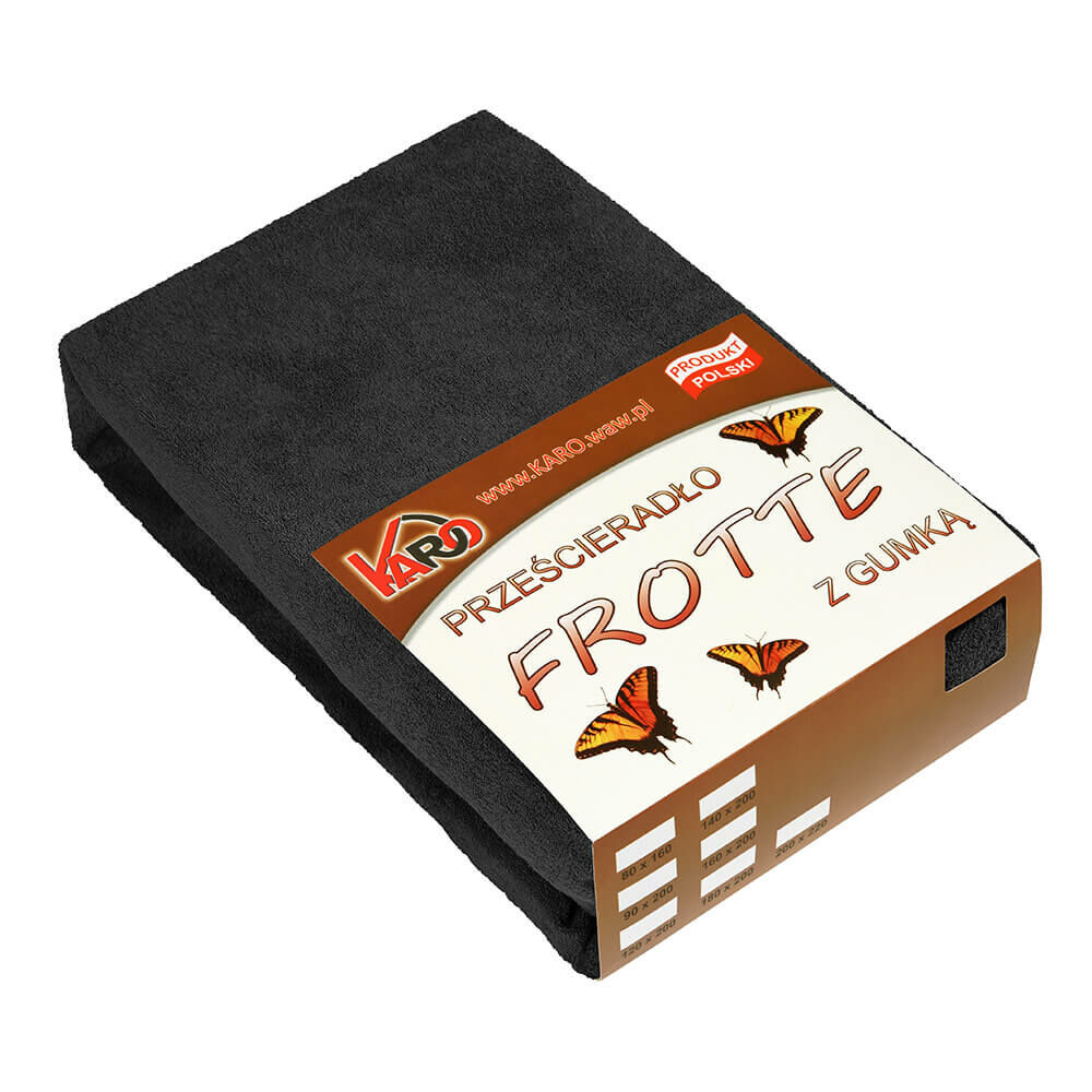 KARO Prześcieradło frotte z gumką 120x200 czarne 044 grube 200g/m2