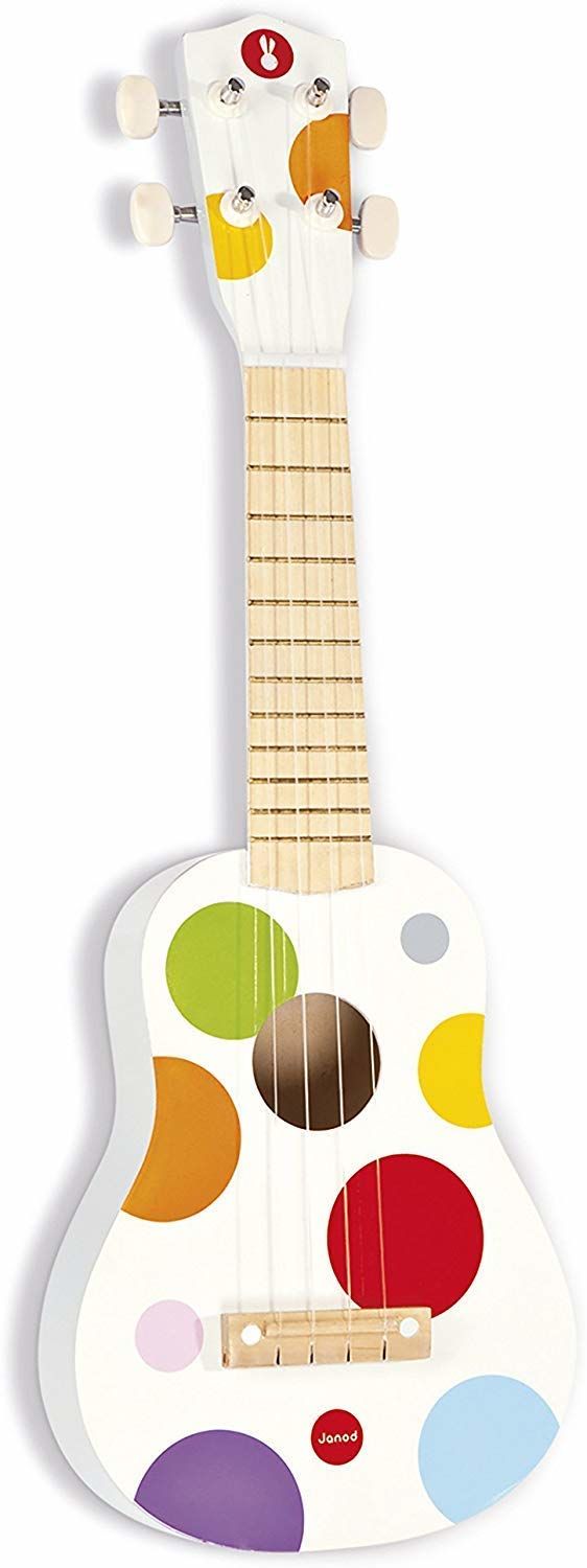 Janod Drewniane ukulele "konfetti"  drewniana zabawka dla dzieci  instrument muzyczny dla dzieci  gitara dziecięca  od 3 lat, J07597