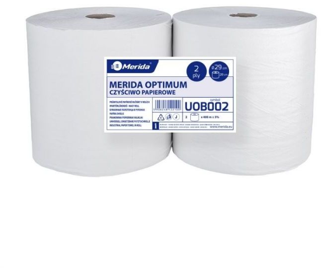 Czyściwo papierowe Merida Optimum 29, długość 400 m, dwuwarstwowe, białe, zgrzewka 2 sztuki