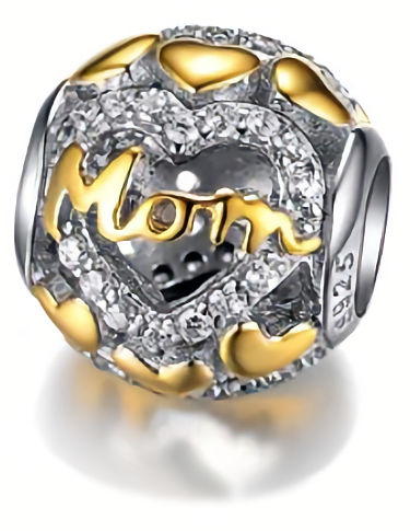 Rodowany pozłacany srebrny charms do pandora serce dla mamy cyrkonie srebro 925 GS065