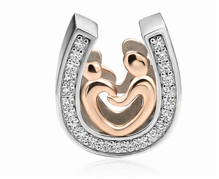 Rodowany pozłacany srebrny charms do pandora matka z dzieckiem cyrkonie srebro 925 BEAD69