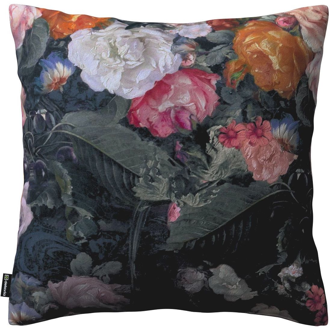 Poszewka Kinga na poduszkę, wielobarwne kwiaty na ciemnym tle, 50 x 50 cm, Gardenia