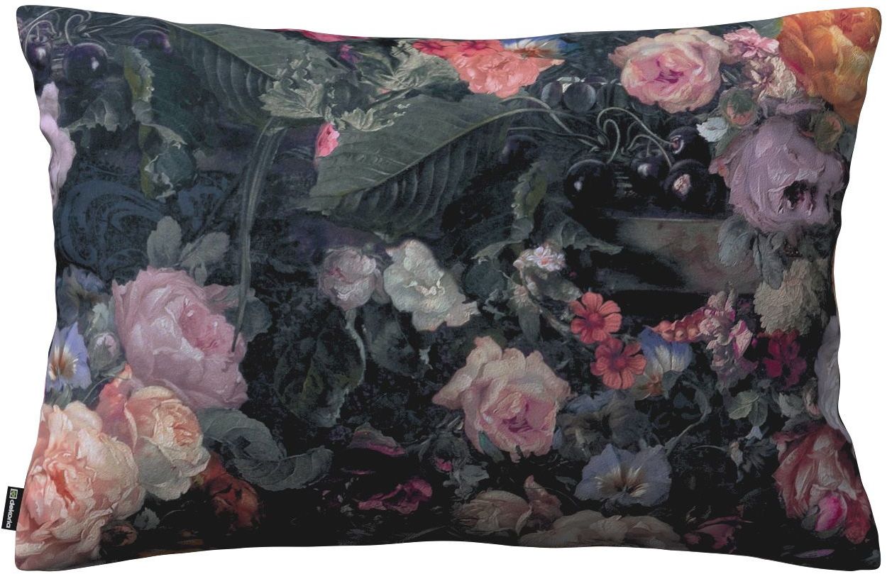 Poszewka Kinga na poduszkę prostokątną, wielobarwne kwiaty na ciemnym tle, 60 x 40 cm, Gardenia