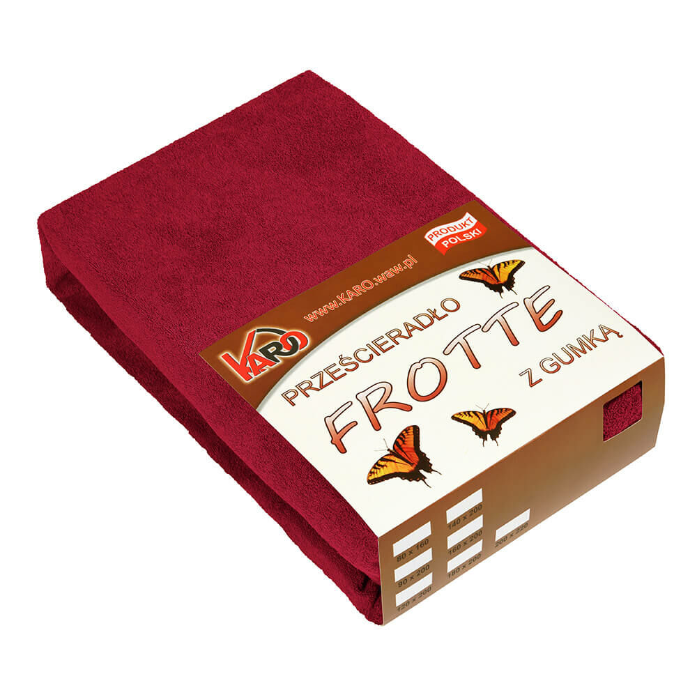 KARO Prześcieradło frotte z gumką 120x200 bordowe 026 grube 200g/m2