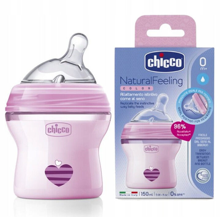 CHICCO BUTELKA NATURAL FEELING 0m+ 150ml PINK