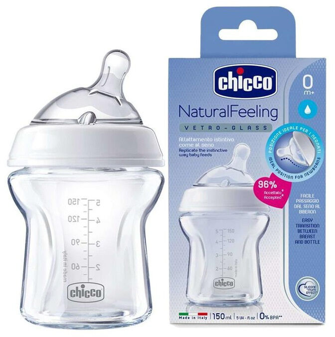 CHICCO SZKLANA BUTELKA NATURAL 150ml FEELING 0m+
