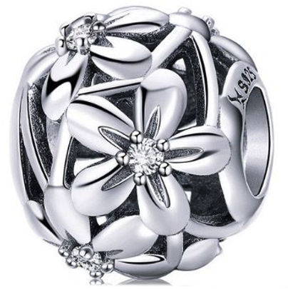 Rodowany srebrny charms pandora kwiaty flowers cyrkonie cyrkonie srebro 925 BEAD079