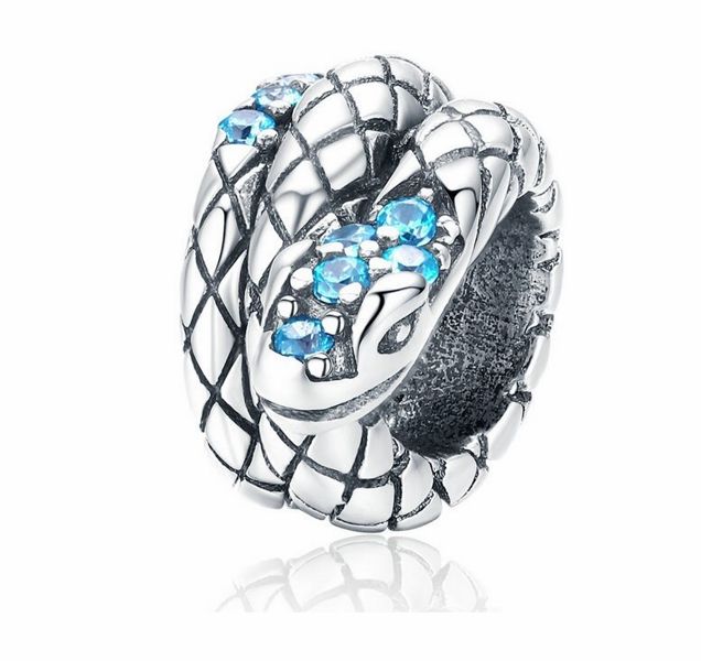 Rodowany srebrny charms do pandora wąż snake cyrkonie srebro 925 NEW100