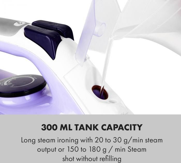 Klarstein Steam Bro, żelazko parowe, 2200 W, 300 ml, EasyGlide, czujnik dotykowy, fioletowy