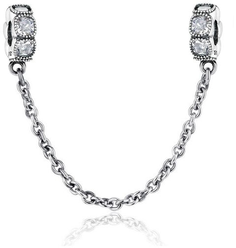 Rodowany srebrny podwójny wiszący charms pandora blokada chain kółka circle cyrkonie srebro 925 SAFETYCHAIN29