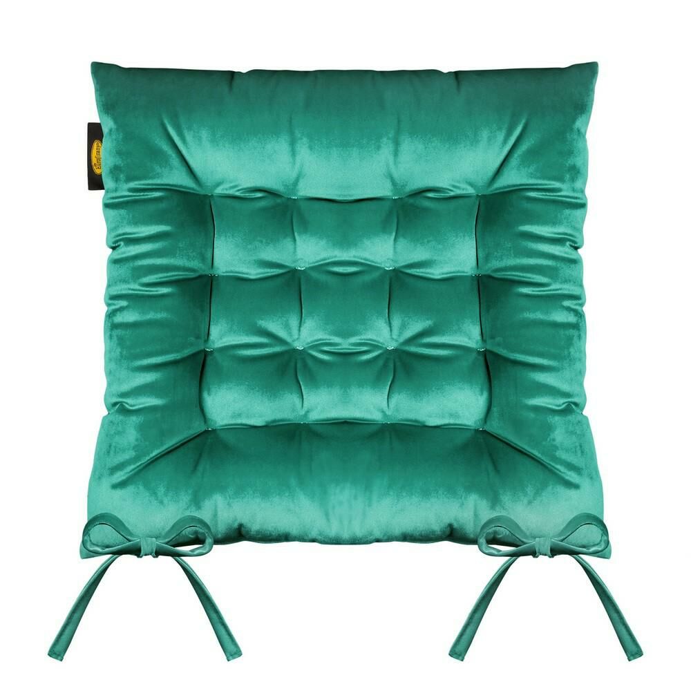Eurofirany Poduszka siedzisko 40x40x8 Velvet 16 zielona na krzesło welurowa z wiązaniem dekoracyjna